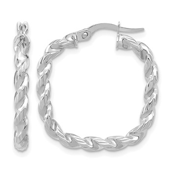 Leslie's 14K w/ White Rhodium Polished Square Twisted Hoop Earrings