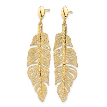 Leslie's 14k Polished D/C Textured Leaf Post Dangle Earrings — alternate view