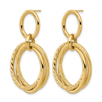 Leslie's 14K Polished and Textured Post Dangle Earrings — alternate view