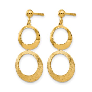 Leslie's 14K Polished and Scratch Finish Circle Post Dangle Earrings — alternate view