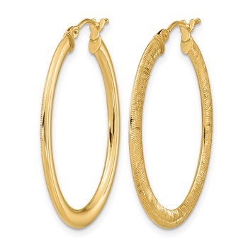 Leslie's 14K Polished Textured Oval Hoop Earrings — alternate view