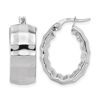 Leslie's 14k White Gold Polished Textured Oval Hoop Earrings