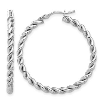 Leslie's 14K w/White RH-plating Polished Twist Hoop Earrings