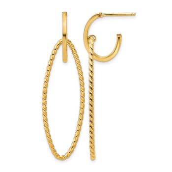 Leslie's 14K Polished and Twist Dangle Oval J-Hoop Earrings