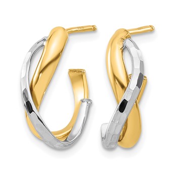 Leslie's 14K w/Rhodium Polished/Diamond-cut J-Hoop Post Earrings — alternate view