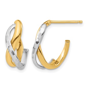 Leslie's 14K w/Rhodium Polished/Diamond-cut J-Hoop Post Earrings