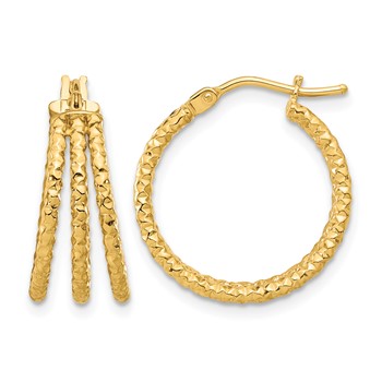 Leslie's 14K Polished and Textured Three Row Hoop Post Earrings