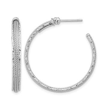 Leslie's 14K White Gold Diamond-cut and Textured Post Hoop Earrings