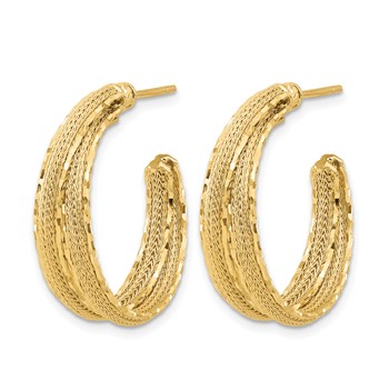 Leslie's 14K Diamond-cut and Textured Post Hoop Earrings — alternate view