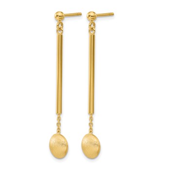 Leslie's 14K Polished Bar with Brushed Bead Dangle Post Earrings — alternate view