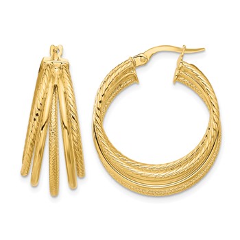 Leslie's 14K Polished and Multi Textured Hoop Earrings