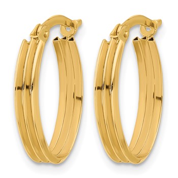 Leslie's 14K Polished and Grooved Oval Hoop Earrings — alternate view