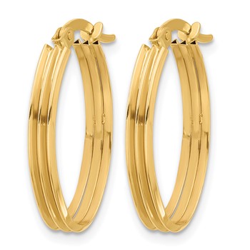 Leslie's 14K Polished and Grooved Oval Hoop Earrings — alternate view