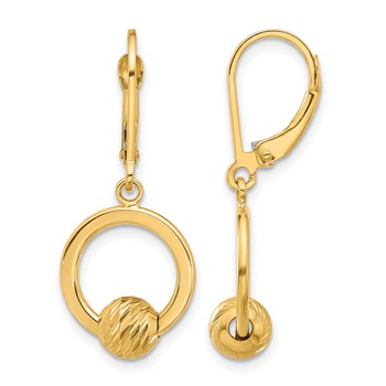 Leslie's 14K Polished and Diamond-cut Beads Leverback Earrings