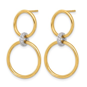 Leslie's 14K Two-tone Polished CZ Circles Dangle Post Earrings — alternate view