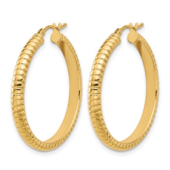 Leslie's 14K Polished and Textured Round Hoop Earrings — alternate view