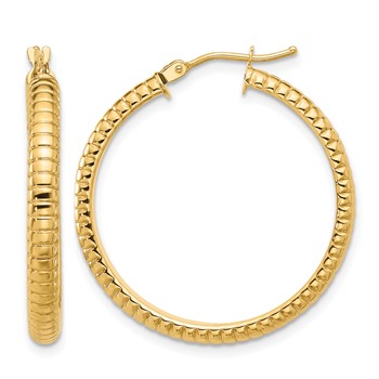 Leslie's 14K Polished and Textured Round Hoop Earrings