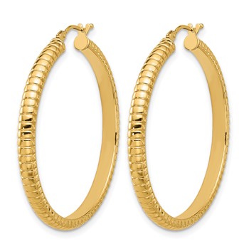 Leslie's 14K Polished and Textured Round Hoop Earrings — alternate view