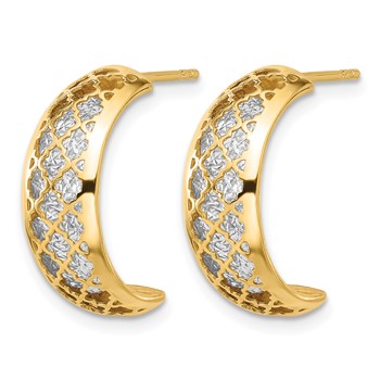 Leslie's 14K with White Rhodium Polished and Dia-cut J-Hoop Earrings — alternate view