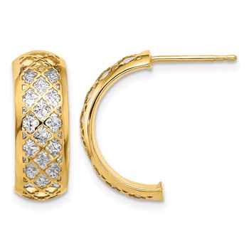 Leslie's 14K with White Rhodium Polished and Dia-cut J-Hoop Earrings