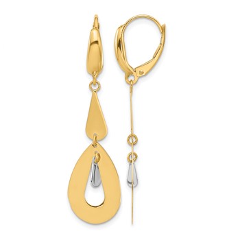 Leslie's 14K Two-tone Polished Teardrop Dangle Leverback Earrings