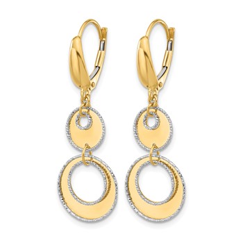 Leslie's 14K Two-tone Polished and Dia-cut Circles Dangle Leverback Earring — alternate view