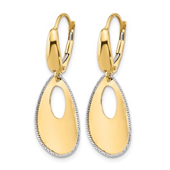 Leslie's 14K Two-tone Polished/Dia-cut Teardrop Dangle Leverback Earrings — alternate view
