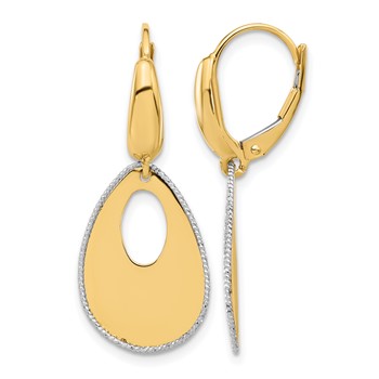 Leslie's 14K Two-tone Polished/Dia-cut Teardrop Dangle Leverback Earrings