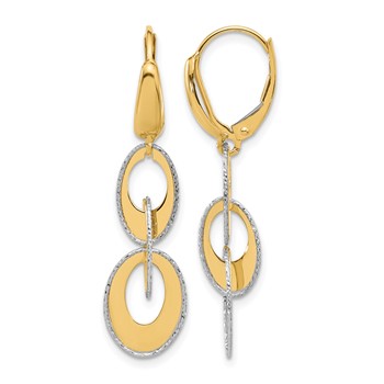 Leslie's 14K Two-tone Polished and Dia-cut Ovals Dangle Leverback Earrings