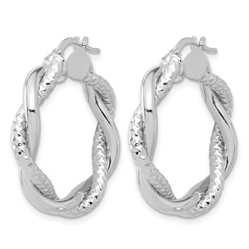 Leslie's 14K White Gold Polished and Textured Twisted Round Hoop Earrings — alternate view