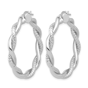 Leslie's 14K White Gold Polished and Textured Twisted Round Hoop Earrings — alternate view