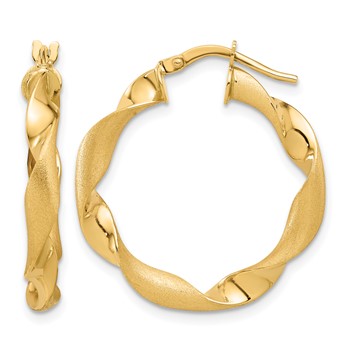 Leslie's 14K Polished and Brushed Twisted Hoop Earrings