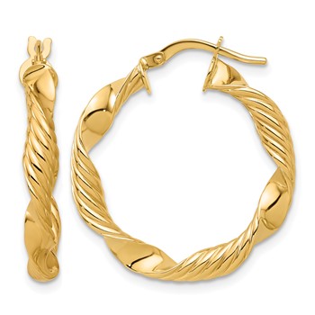Leslie's 14K Polished and Textured Round Hoop Earrings