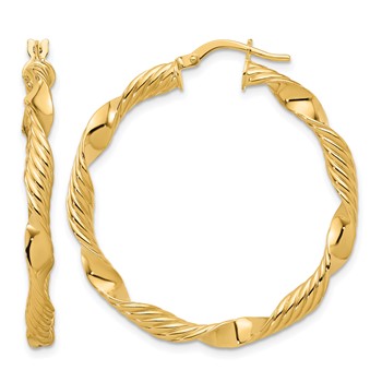 Leslie's 14K Polished and Textured Round Hoops