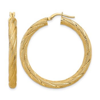 Leslie's 14K Polished and Textured Round Hoops