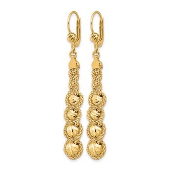 Leslie's 14K Polished Textured and Dia-cut Beaded Leverback Earrings — alternate view