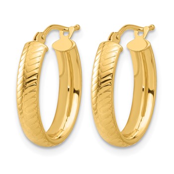 Leslie's 14K Polished and Textured Oval Hoop Earrings — alternate view