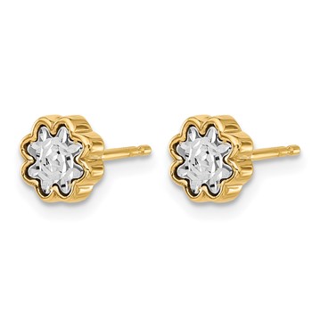 Leslie's 14K Two-tone Polished and Diamond-cut Flower Post Earrings — alternate view