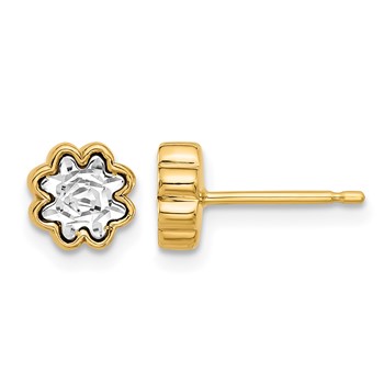 Leslie's 14K Two-tone Polished and Diamond-cut Flower Post Earrings