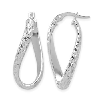 Leslie's 14K w/ White Rhodium Plating Polished & D/C Twist Hoop Earrings