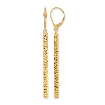 Leslie's 14K Polished and Diamond-cut Bar Dangle Leverback Earrings