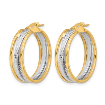 Leslie's 14K with Rhodium Polished and Diamond-cut Hoop Earrings — alternate view