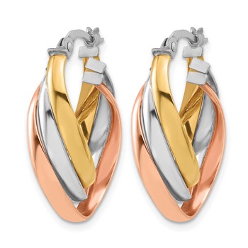Leslie's 14K w/ White Rhod & Rose Gold-plating Polished Twist Hoop Earrings — alternate view