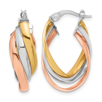 Leslie's 14K w/ White Rhod & Rose Gold-plating Polished Twist Hoop Earrings