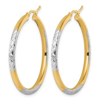 Leslie's 14k with Rhodium Diamond Cut 3mm Hoop Earrings — alternate view