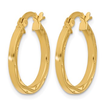 Leslie's 14k Polished and Textured Square Tube Hoop Earrings — alternate view