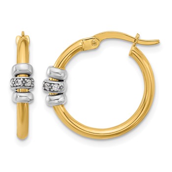 Leslie's 14K Two-tone Polished CZ Hoop Earrings