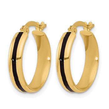 Leslie's 14K Polished with Black Enamel Hoop Earrings — alternate view