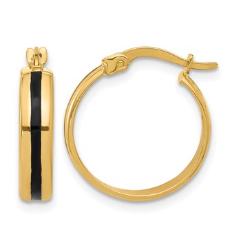 Leslie's 14K Polished with Black Enamel Hoop Earrings