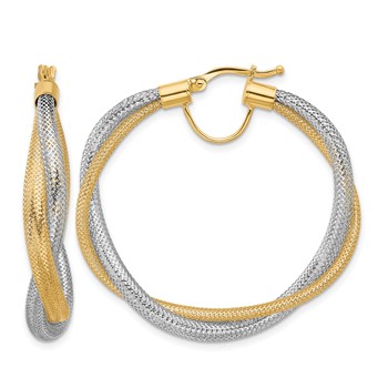 Leslie's 14K w/Rhodium Braided Mesh Stretch Hoop Earrings